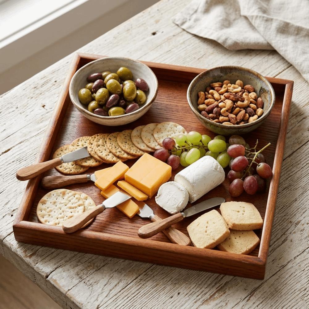 Solid Wood Serving Tray Smooth Food Tray Portable Appetizer Tray Cafe Restaurant