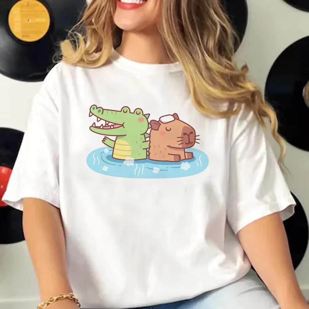 2025 SUMMER Capybara 2D T-shirts Women Manga Graphic Tee Harajuku Top Female Japanese Manga Designer Clothing breathable