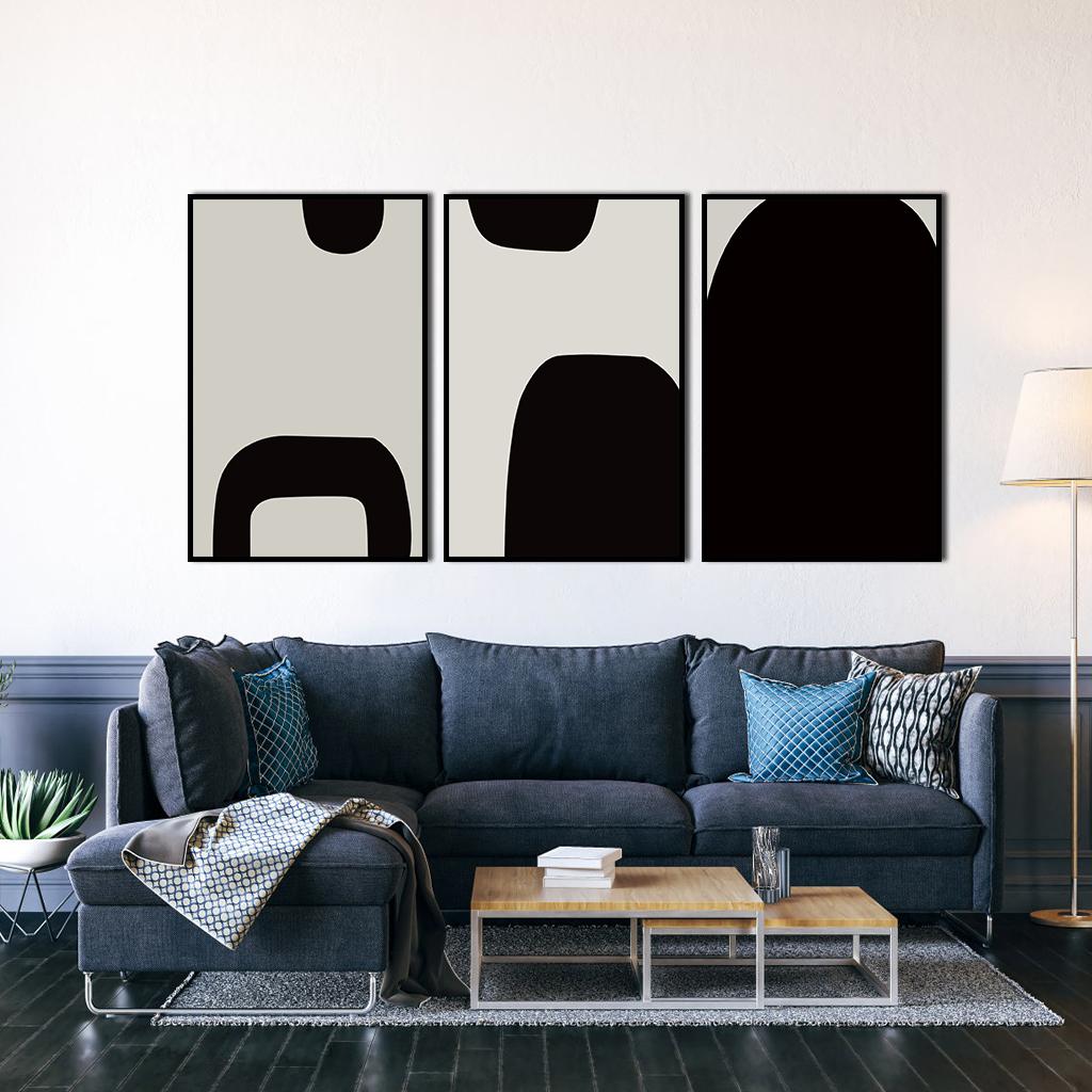 Minimalistický černý šedý obraz Canvas Print Severský nástěnný umělecký plakát Abstraktní estetický obrázek pro obývací pokoj Domácí dekorace Cuadros