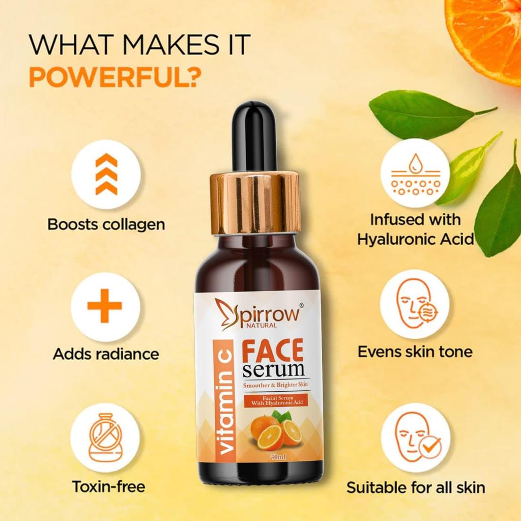 Spirrow NATURAL Vitamin C Face Serum Skin Face Serum, Skin's Glow Serum Dark Spots,Dull Skin Serum All Skin Types Serum 40 ML (Pack Of 2)