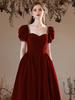 Velvet toasts 1011 new summer bride wedding engagement thin temperament burgundy bubble sleeve evening dress