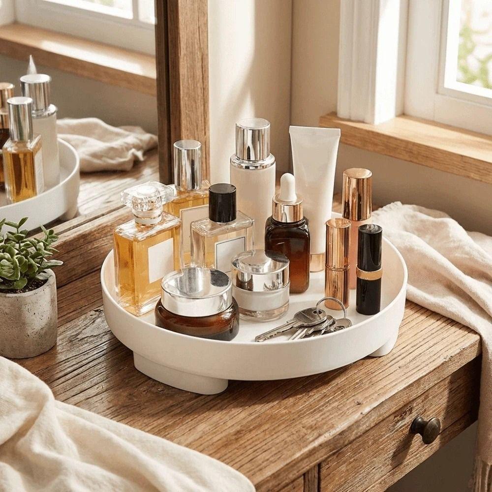 Organizador de Cosméticos Estilo Nórdico Bandeja de Armazenamento Redonda Bandeja Expositora de Joias Plástica Minimalista Suporte Simples Doméstico Banheiro