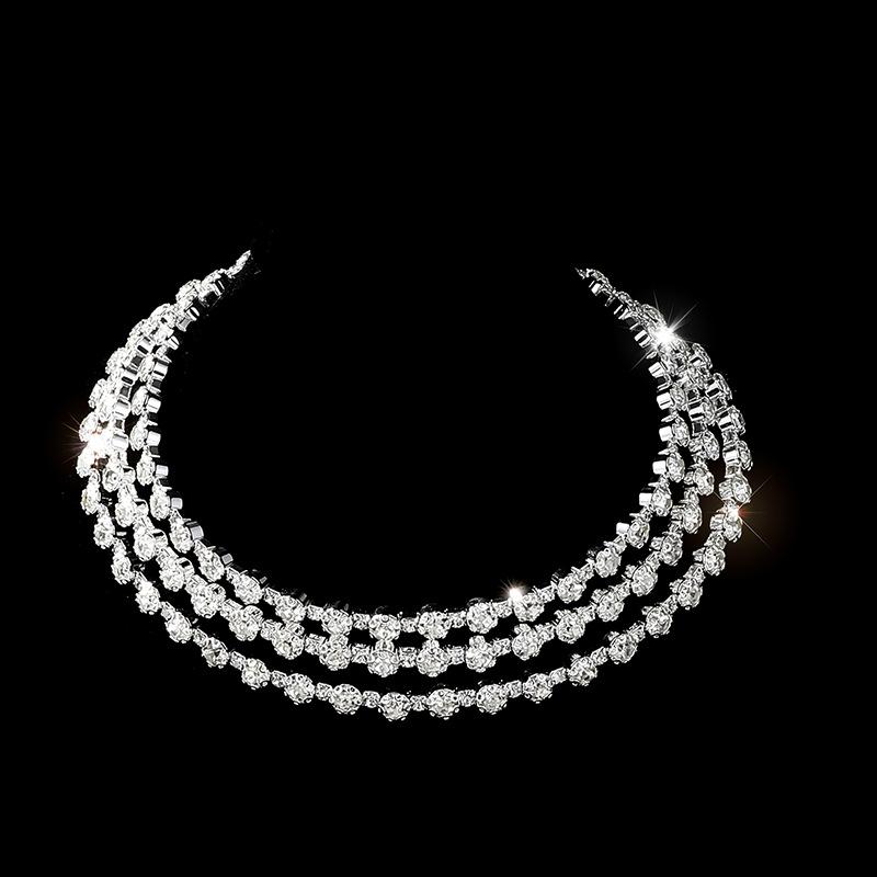 Diamond Necklace Earrings Ring Bracelet Four-Piece Set, Bridal Rhinestone Jewelry Set Ornament