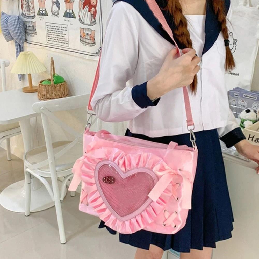 Lace-up PVC Transparent Shoulder Bag PU Anime Tote Bag Casual Bow Handbag  Men