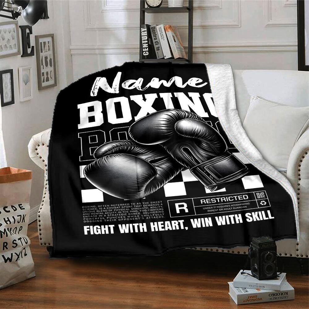 Custom Name Boxing Theme Printed Blanket - Perfect for Couch, Bed, Travel & Outdoor Use | Machine Washable, Cozy & Durable.