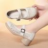 5cm Comfortable All Match Genuine Leather Sandals Round Head Cutout Hole Shoes 2025 Summer Med Block Heels Sandals Office Mom