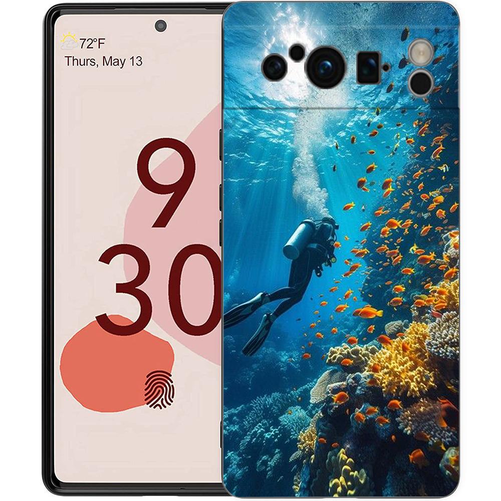 Diver Diving Phone Case For Google Pixel 9 8 9A 8A 7 7A 6 Pro XL 6A 5G Black Soft Back Luxury TPU Cover