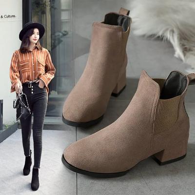 Damen Schwarze Chelsea Boots Damen Runde Zehe Lässiger Komfort Stiefeletten Frau Frühling Herbst Lässig Klobiger Absatz Arbeitsstiefeletten Botas