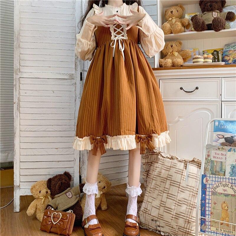 Vestido Lolita Sweet Maid Kawaii para Adolescentes Japón Otoño Vintage  Lindo Encaje con Volantes Manga Larga Princesa Fiesta Navidad Vestidos Midi