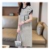 Navava Casual Stripe Round Neck Cap Sleeve Long Dress No809