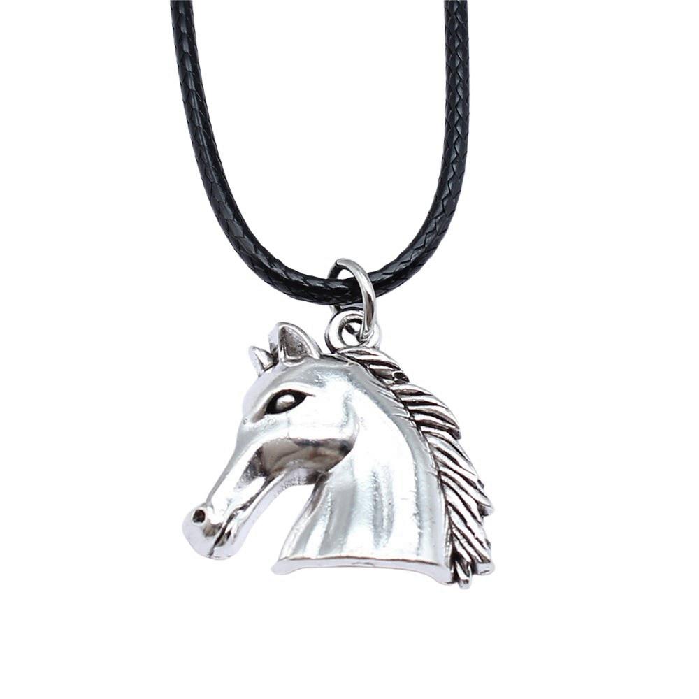 Running Horse Pendant Elephant Necklace Equestrian Western Jewelry With 45cm Leather Chain