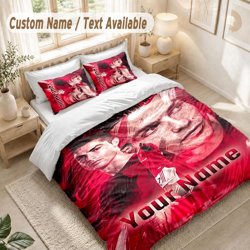 Custom Name Bedding Set 3 PiecesCristiano Ronaldo Print Duvet Cover + 2 Pillowcases Soft Bed Decor