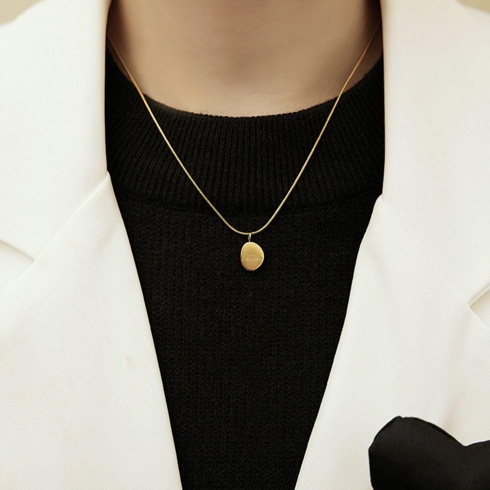 Titanium Steel Small Round Pendant Necklaces Minimalist Clavicle Chain Letter Necklace  Girls