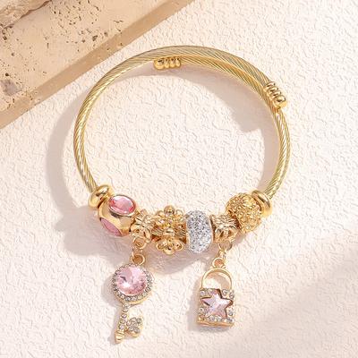 1PC Women's Fashion Pan Family Multi Element Beaded Key Lock Bracelet Bracelet Date Travel Banquet Party Festival Dressing Gift