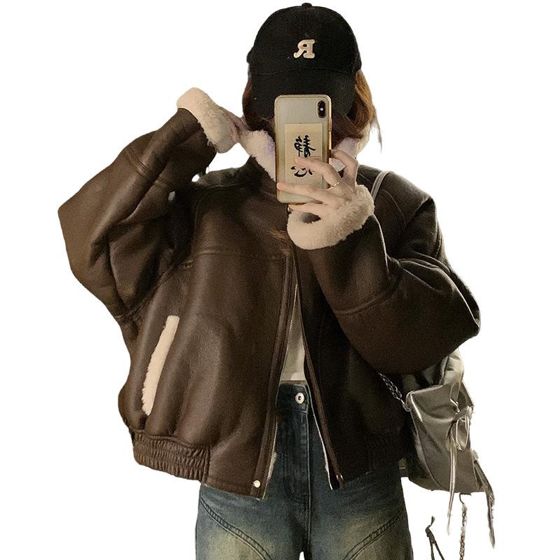 Lamb fur jacket short coat women's winter 2024 new trendy brand fur integrated sweet cool motorcycle clothes