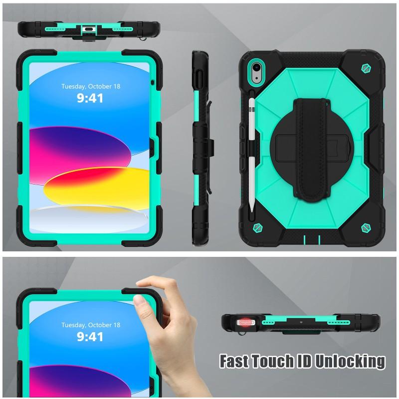 Shockproof Silicone Case With Rotating Stand Wrist Strap IPad 10th Gen 10.9 Inch Air 5/4 10.2 Full Coverage