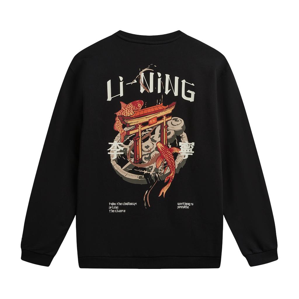 Li Ning Sports Lifestyle Series Loose Fit Round Neck Embroidered Couple Sweatshirt Unisex sweatshirt AWDW385-9