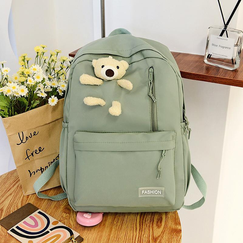 Korean Style Bear Backpack Large Capacity Stylish Nylon Soft Double Shoulder Bag
