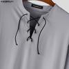 INCERUN Men Lace-up Neck Long Sleeve Casual Loose Undershirts Basics Tops