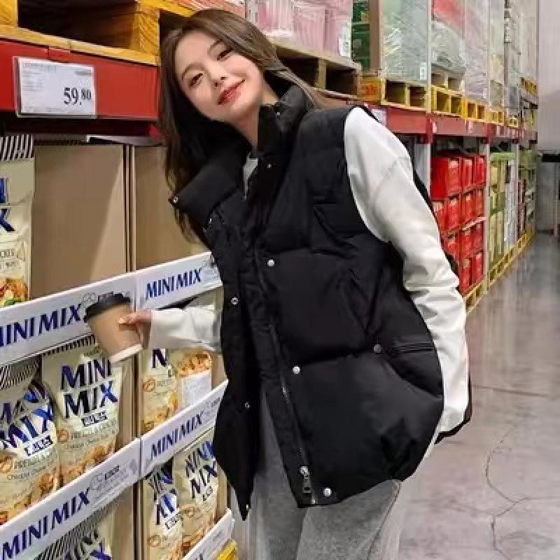 

Женский пуховый жилет свободного кроя, новый осенне-зимний белый утолщенный жилет-пальто, модный воротник-стойка XL хаки