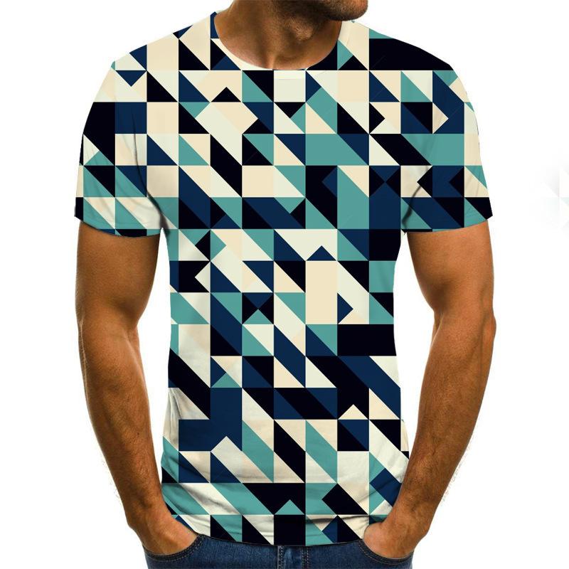 Sommer T-Shirt Geometrisches Schillerndes Bild 3D Digitaldruck Rundhals Herren Sport Locker 3D T-Shirt