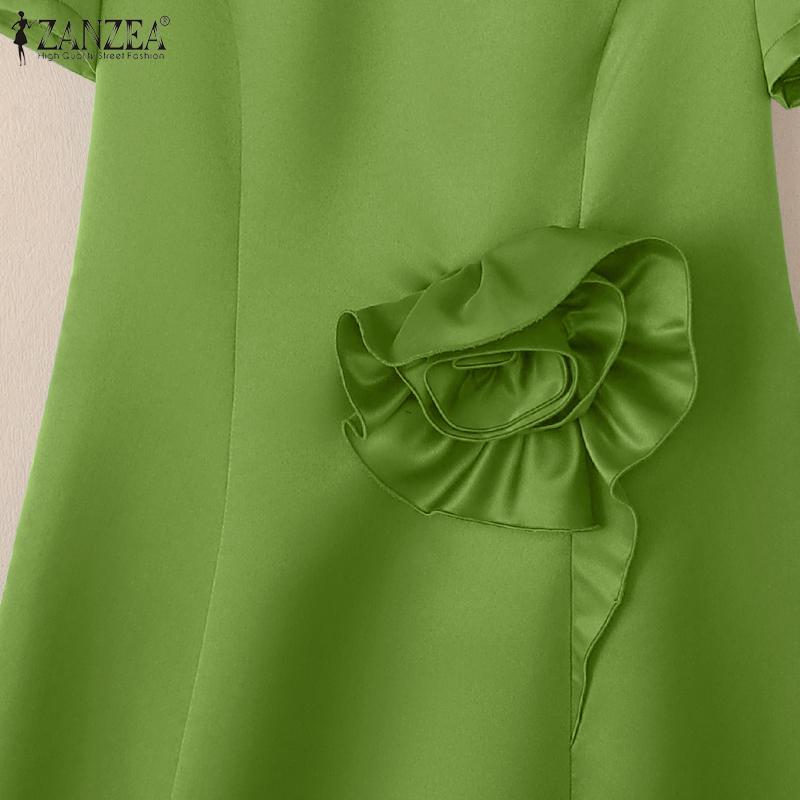 ZANZEA Women Casual Round Neck Summer Short Sleeve Dress