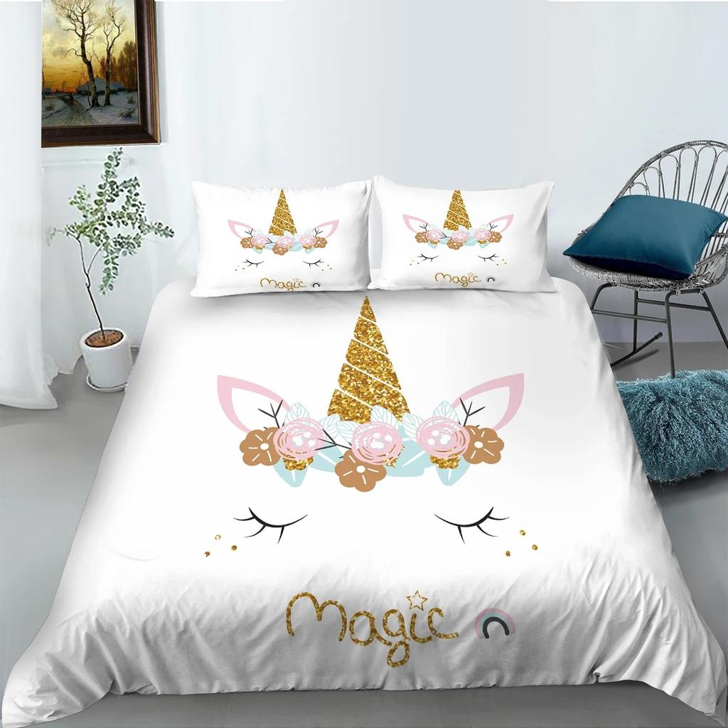 Unicorn Cute Bedding Set Single Twin Full Queen King Size Polyester Bedroom Duvet Cover Aldult Kids Comforter Quilt Cover Set