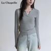 La Chapelle Women's V-Neck Slim-Fit Long-Sleeve T-Shirt