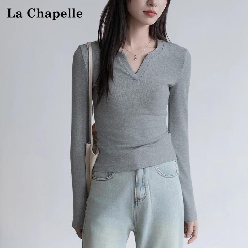 La Chapelle Women's V-Neck Slim-Fit Long-Sleeve T-Shirt