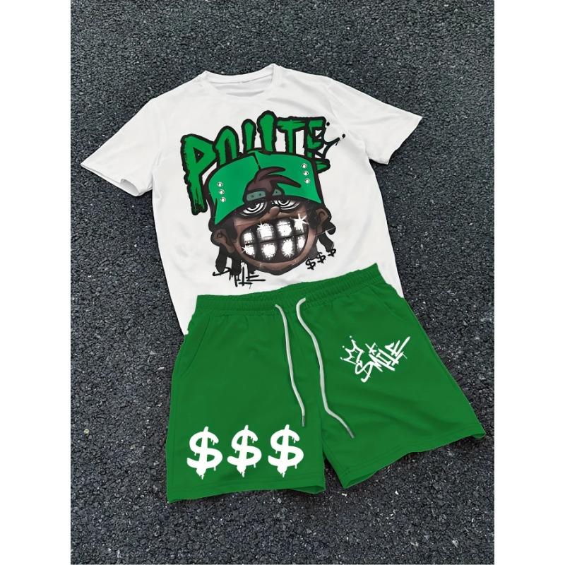 2026Spring/Summer Trendy Quick Drying 3D Printed Skull Men's Round Neck Top and Shorts, Hip Hop Style Fashion Cool Two Piece Set