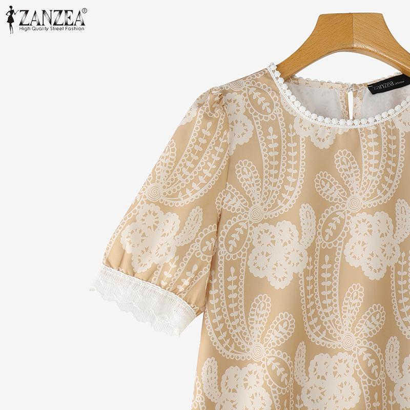 ZANZEA Women Summer Round Neck Casual Short Sleeve Print Blouse