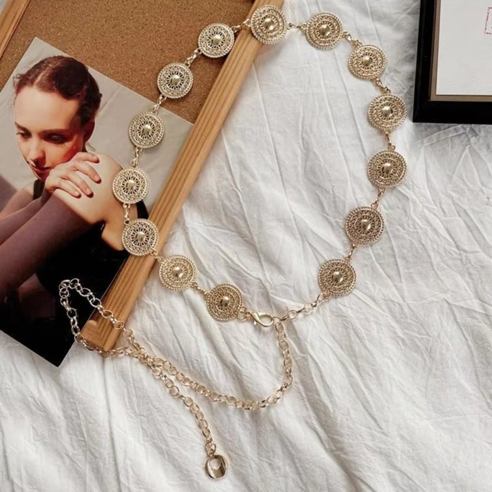 Retro Women's Waist Chain Hollow Out Design Adjustable Waist-Fitted Chain Bohemia Style High-End Feel Metal Chain Belt