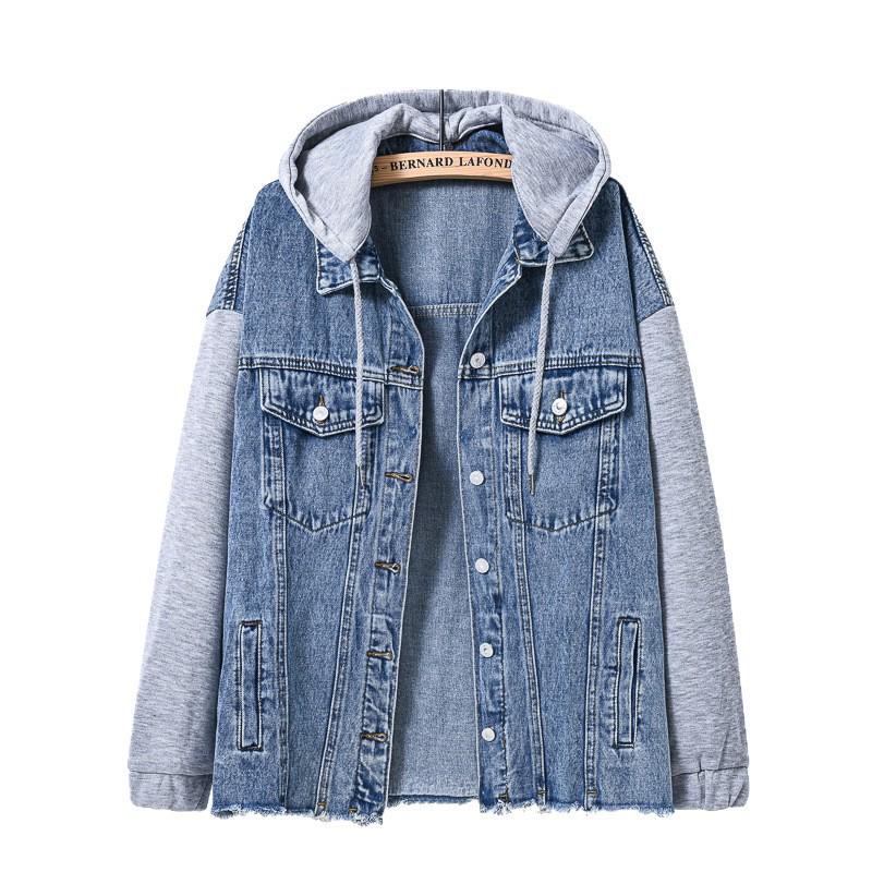 Trendy Plus Size Patchwork Denim Hoodie - Casual Loose Fit