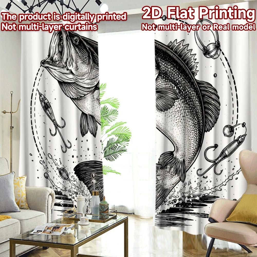 2D FLAT PRINTING 2pcs Curtains (Without Rod) Jumping Bass Illustration Light Filtering Popular Curtains Polyester Easy Install