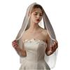 French Style Single Layer Lace Edge Bridal Veil Simple White Soft Tulle Wedding Photography Veil (90cm)