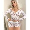 Cherry Sexy Pajamas Women's Spring and Autumn Pure Desire Wind Fancy Casual Fashion Open Long Sleeve Shorts Homewear