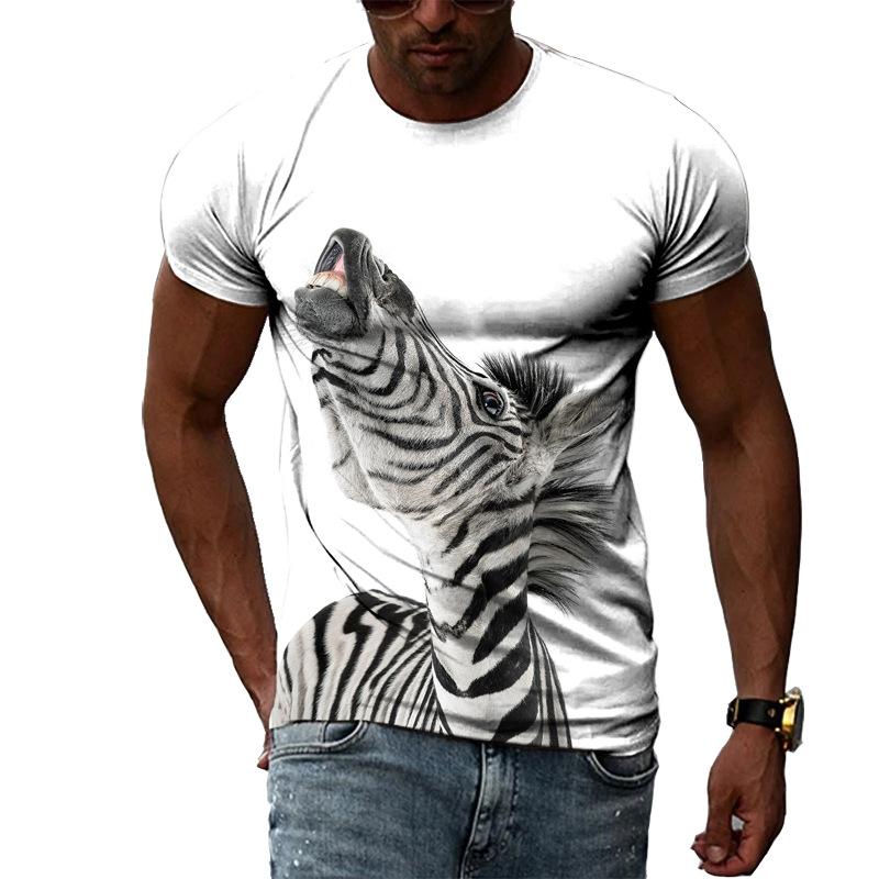 Summer Fashion Casual Men's T-shirt with Street Style Round Neck 3D Printed Zebra Pattern T-Shirts Men’s