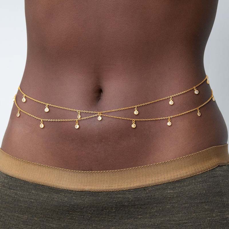 Nuova Catena Vita con Frange di Strass a Doppio Strato per Donna Moda da Spiaggia Catena Corpo in Cristallo Accessorio Vita 2025 Accessori Bikini