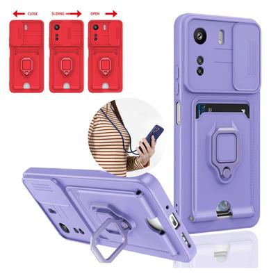 For Xiaomi Redmi 13C 13 C Slide Camera Protector Wallet Card Slot Holder Silicone Cover For Poco C65 C 65 4G Crossbody Necklace Lanyard Soft Case