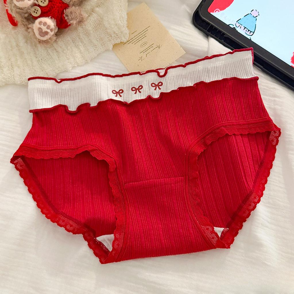 Women's Summer New Year Red Pure Cotton 10A Antibacterial Extension Crotch Triangle Briefs