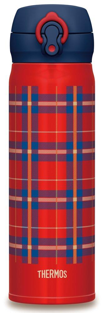 Thermos-Wasserflasche, vakuumisoliert, mobiler Becher, offen, rot, kariert, RC [One-Touch-Typ] 0,5 l JNL-502G