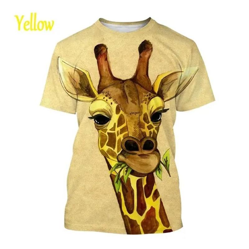 Giraffe Print Children's T-Shirt Cute 3D Boys' Casual Cartoon Animal Short-Sleeve Top