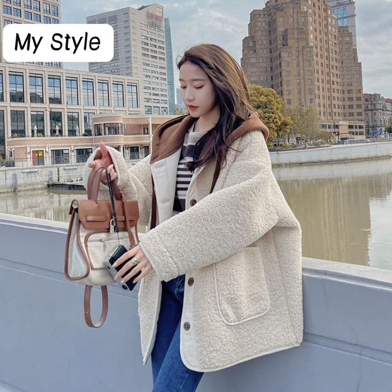 

Свободное универсальное пальто с капюшоном в Корейском стиле, осень-зима, новая утолщенная свободная повседневная куртка контрастного цвета