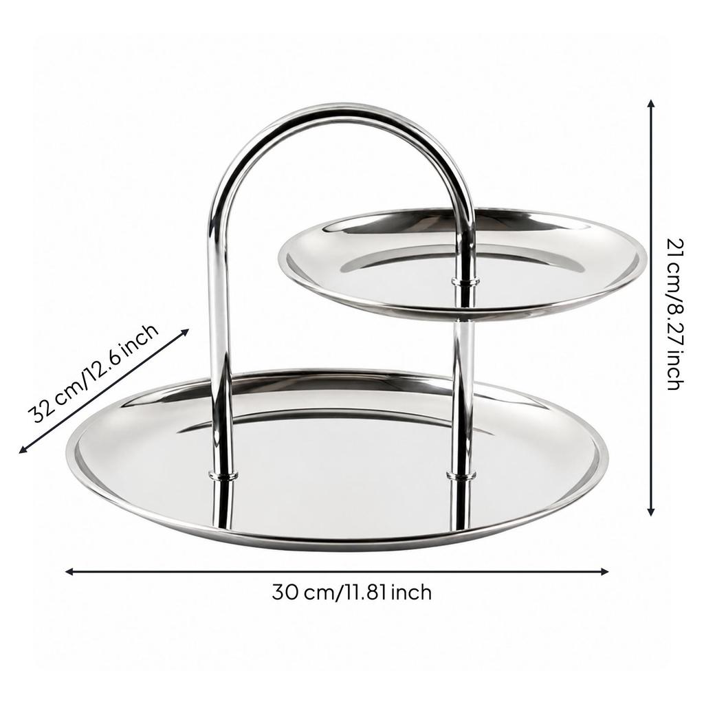 Stainless Steel Two-Level Serving Tray Elegant for Afternoon Tea