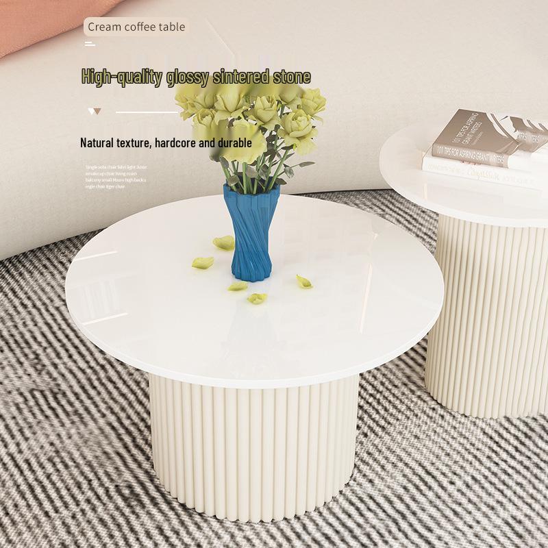 Modern Minimalist Round Sintered Stone Coffee Table - Perfect for Small Apartments and Living Rooms