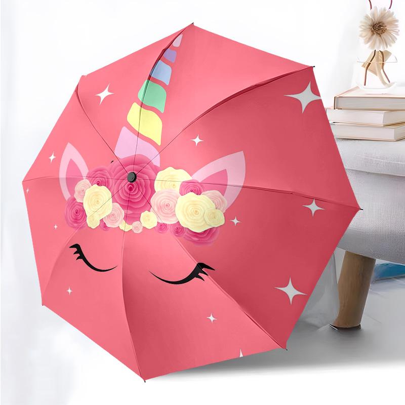 Stars Unicorn Pattern Folding Umbrella Fashion Auto-Open 8 Iron Ribs Plastic Handle Foldable Sunshade Perfect Christmas Gifts