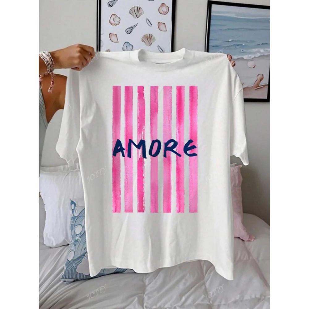 AMORE Gestreiftes Kunstmuster Sommer Outfits Damen Lässig Rundhals Kurzarm Damen T-Shirt Tops