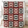 Modern Bath Shower Curtain Decorative Printed Plaid Striped Waterproof Polyester Bathrooms Decor Set with Hooks Red Black (180 X
