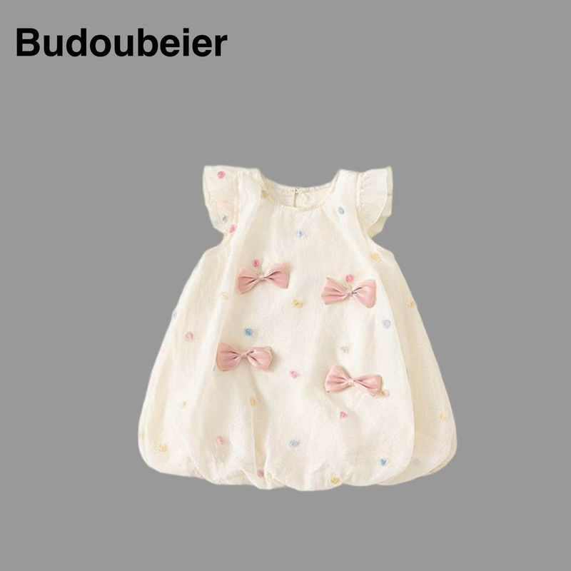 

British Baby Clothes for Summer, Sweet Bow-Knot Romper for Baby Girls, Cute for Newborns, Full Month, and 100 Days Old Beige 73