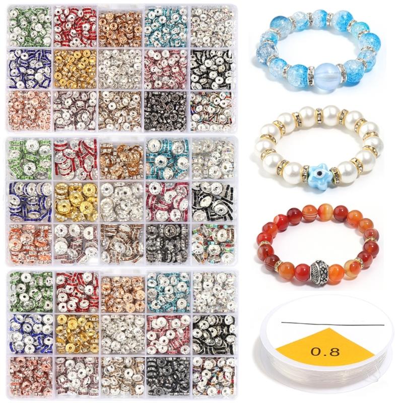 Rhinestones Rondelle Spacer Beads Delicate Rondelle Beads with Sparkling Crystals for Elegant Jewelry Creations